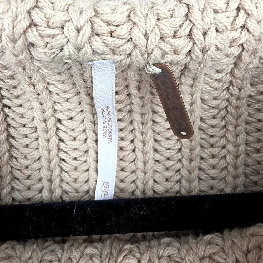 NWT Free People Gilded Beige Swim Too Deep Oversized Turtleneck Sweater Size XS